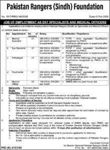 Latest Medical & Management Jobs in Pakistan Rangers Sindh Foundation Karachi 2026 – Apply Now