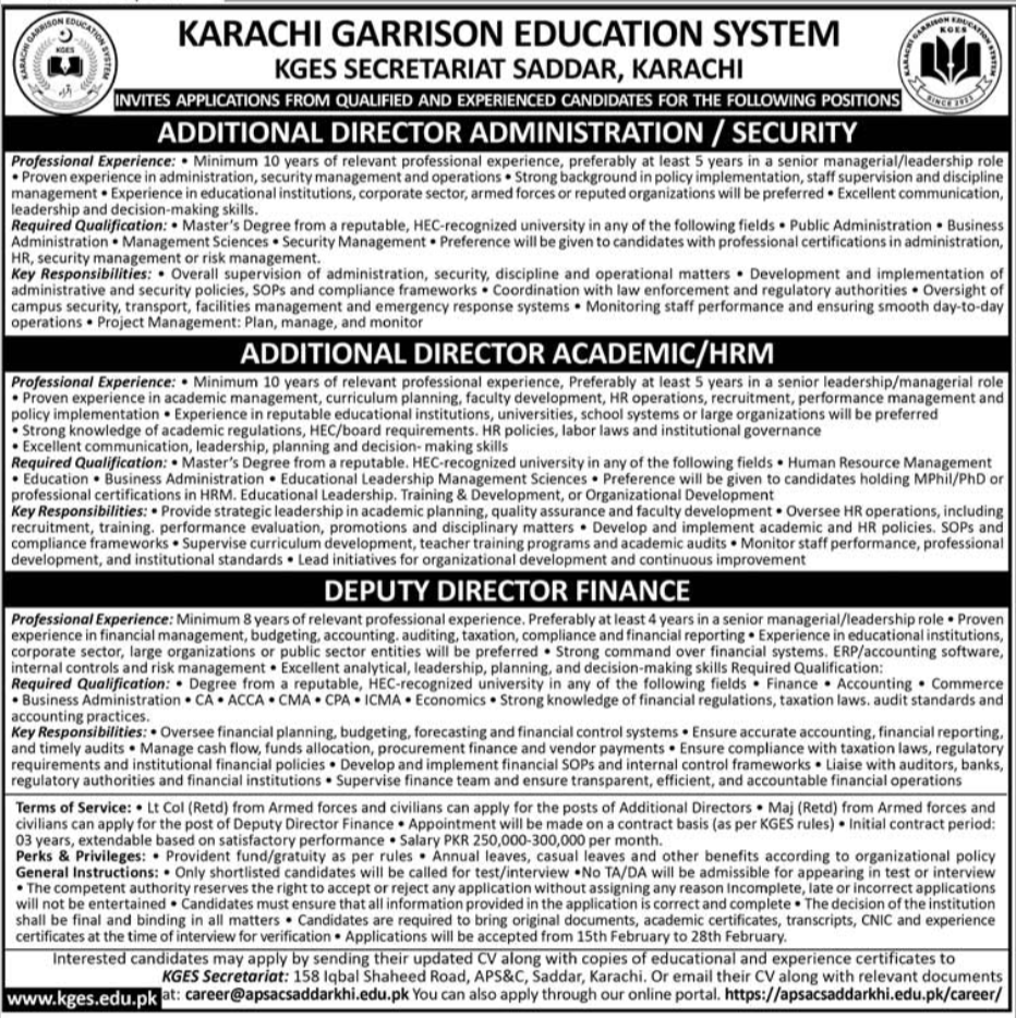 KGES Management Jobs 2026 in Karachi – Director & Finance Positions