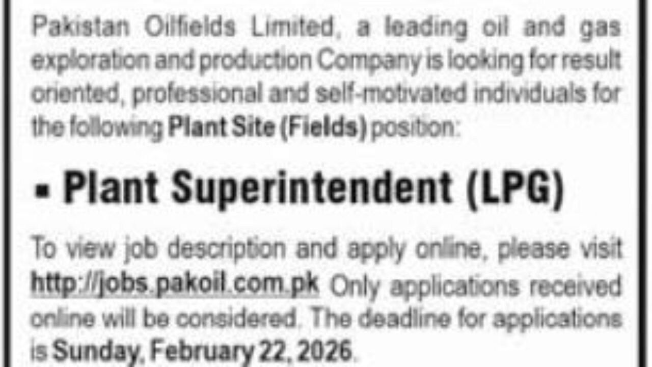 POL Management Jobs 2026 in Rawalpindi – Plant Superintendent (LPG) Position