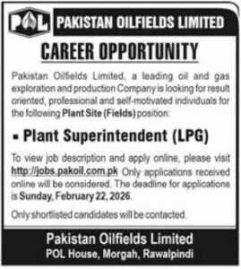 POL Management Jobs 2026 in Rawalpindi – Plant Superintendent (LPG) Position