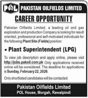POL Management Jobs 2026 in Rawalpindi – Plant Superintendent (LPG) Position