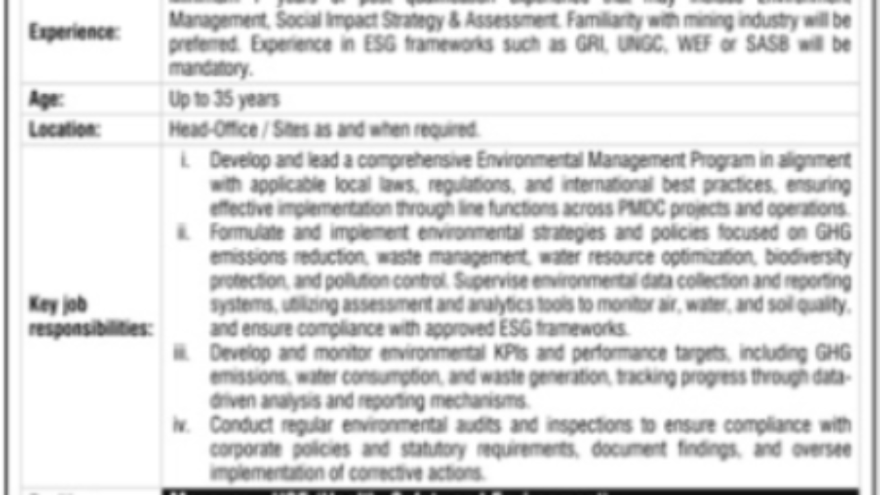 Management Jobs at Pakistan Mineral Development Corporation in Islamabad – 2026