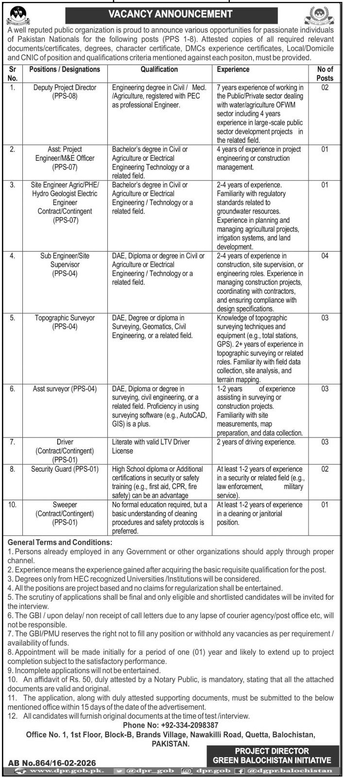 Public Sector Organization Management & Technical Jobs 2026 in Quetta – Apply Now