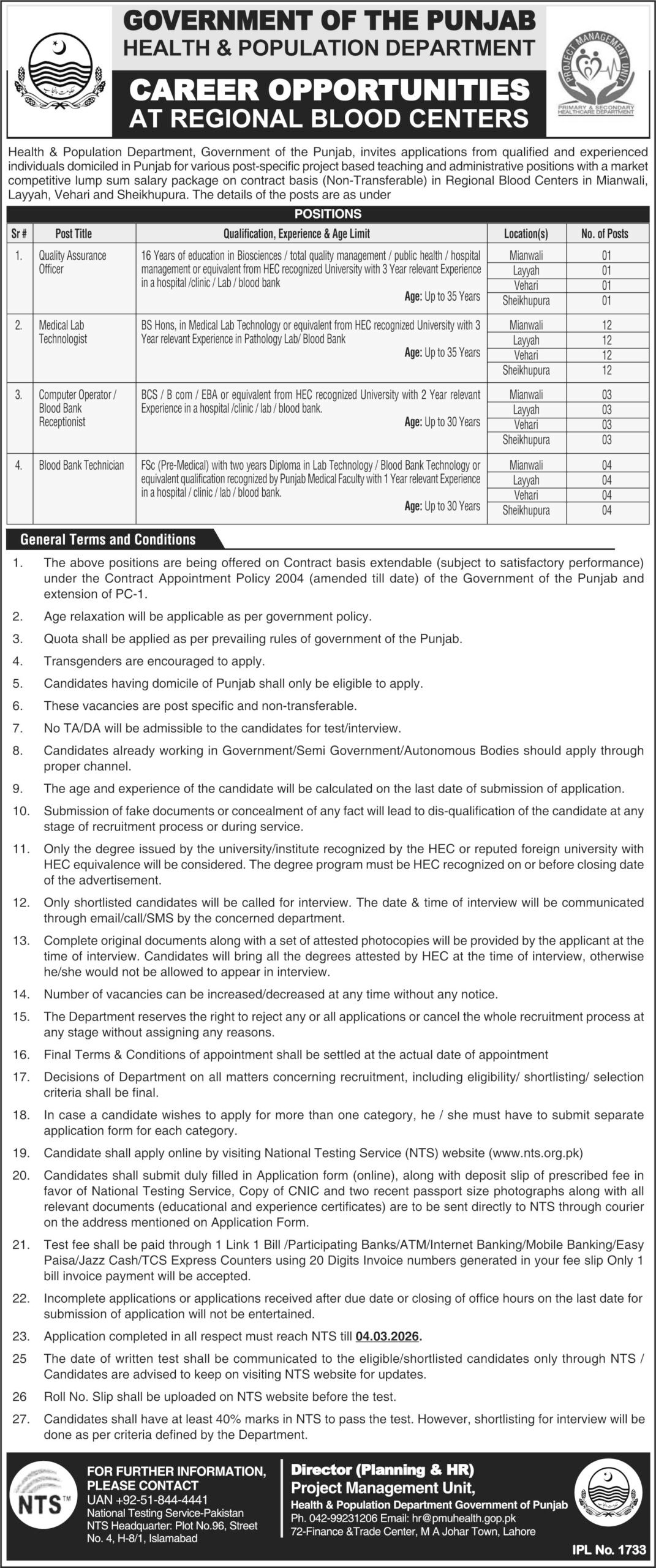 Latest Health & Population Department Jobs in Lahore 2026 – Apply for Medical & Technical Staff Positions