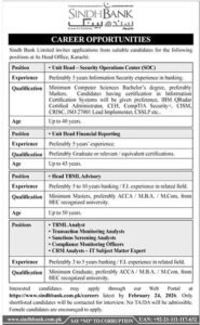 Latest Sindh Bank Jobs in Karachi 2026 – Apply for Unit Head & Analyst Positions