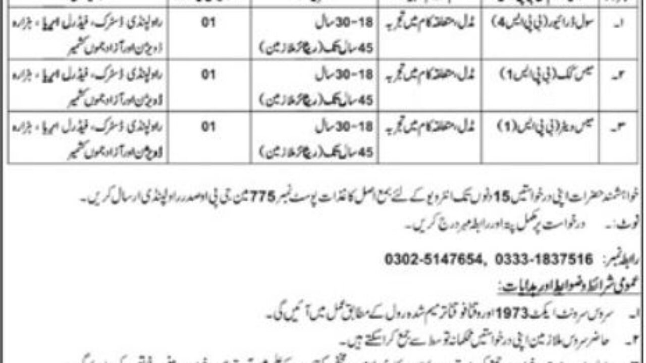 Latest Ministry of Defence Jobs in Rawalpindi 2026 – Apply for Driver, Cook & Support Staff Positions