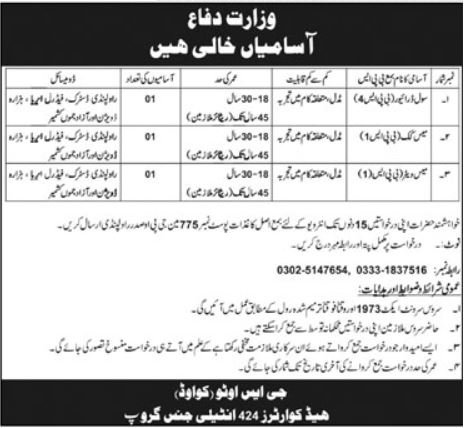 Latest Ministry of Defence Jobs in Rawalpindi 2026 – Apply for Driver, Cook & Support Staff Positions