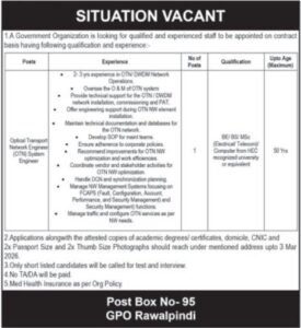 Government Management Jobs in Rawalpindi 2026 – Optical Transport Network Engineer