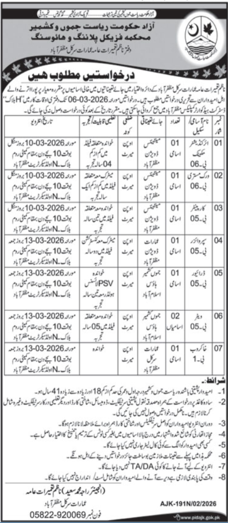 Physical Planning & Housing Department Jobs 2026 – Multiple Vacancies in Muzaffarabad (AJK)
