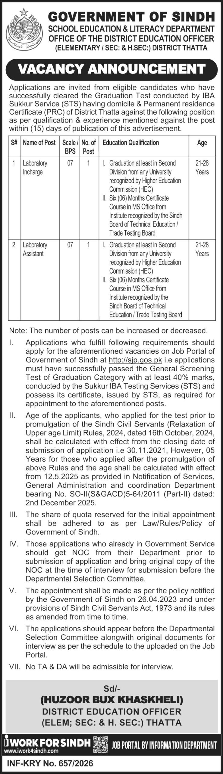 Latest Government Jobs 2026 – School Education and Literacy Department Islamabad