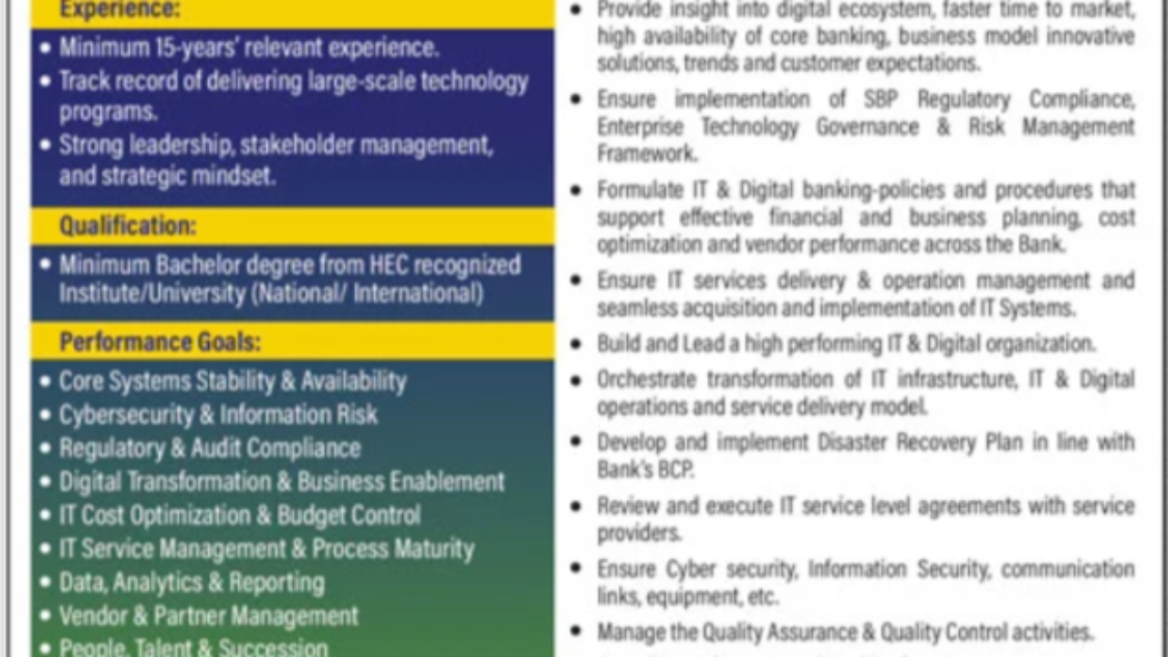 Chief Information Officer (CIO) Job 2026 – Zarai Taraqiati Bank Limited (ZTBL), Islamabad