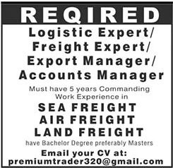 Private Company Jobs in Rawalpindi 2026 – Logistic Expert, Freight Expert, Export Manager & Accounts Manager