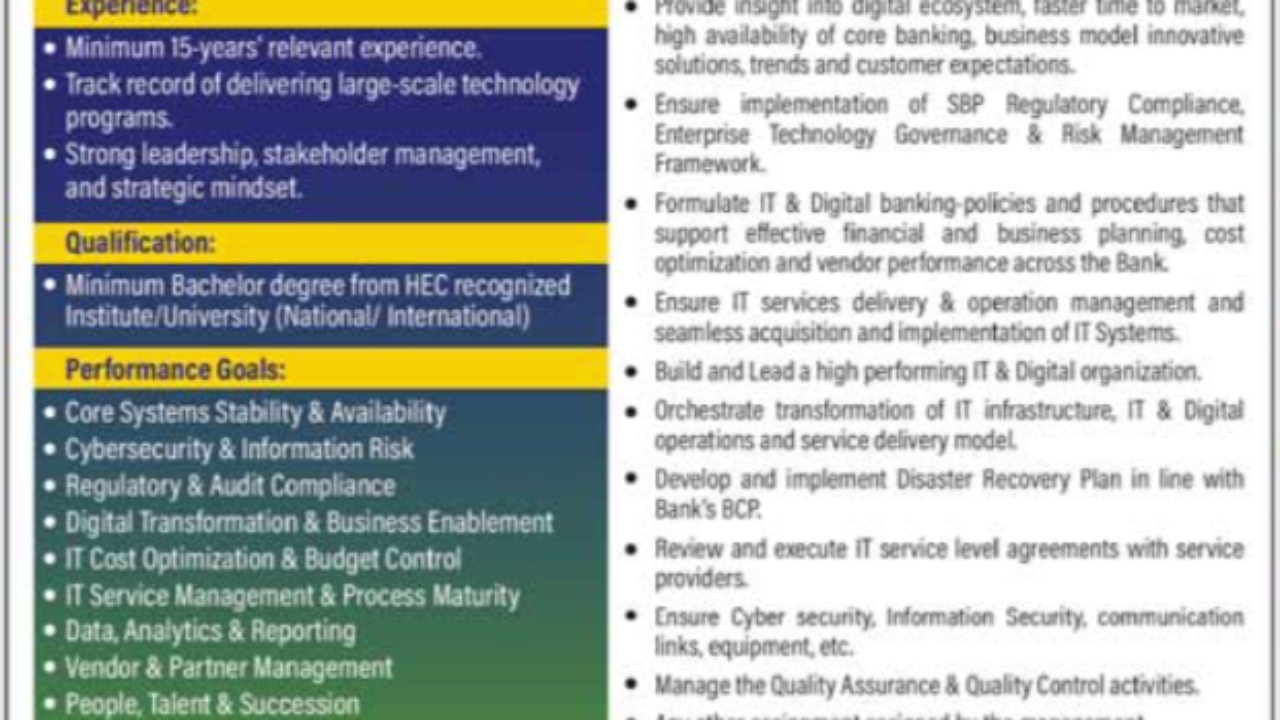 Zarai Taraqiati Bank Limited (ZTBL) Chief Information Officer Job 2026 – Islamabad