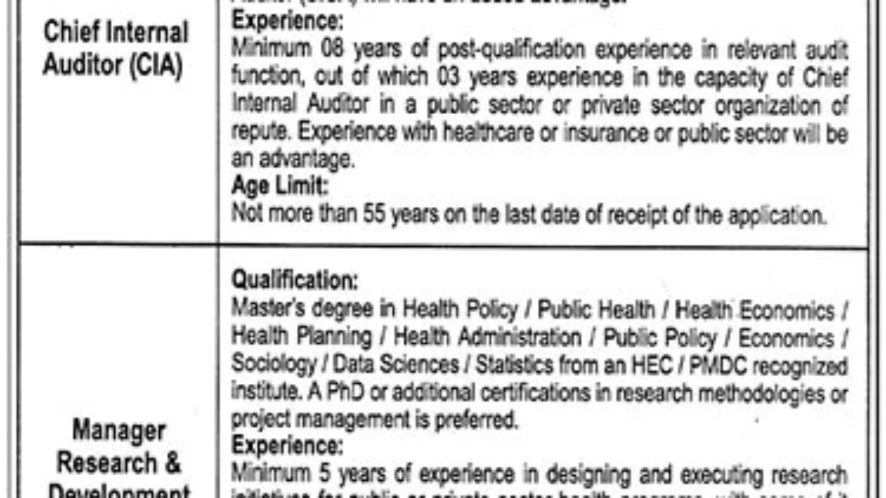 PHIMC Jobs 2026 in Lahore – Manager Research & Development and Chief Internal Auditor