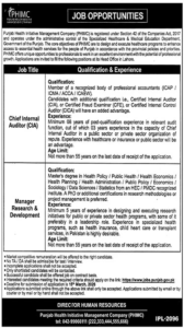 PHIMC Jobs 2026 in Lahore – Manager Research & Development and Chief Internal Auditor