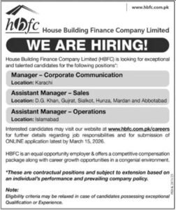 House Building Finance Company Limited (HBFCL) Jobs 2026 – Management & Corporate Positions in Karachi