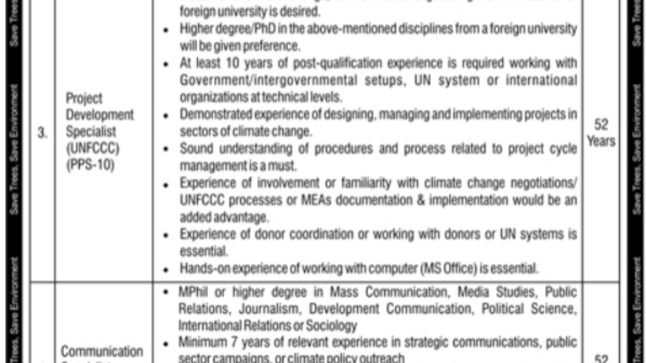 Ministry of Climate Change Jobs 2026 – Situations Vacant in Islamabad