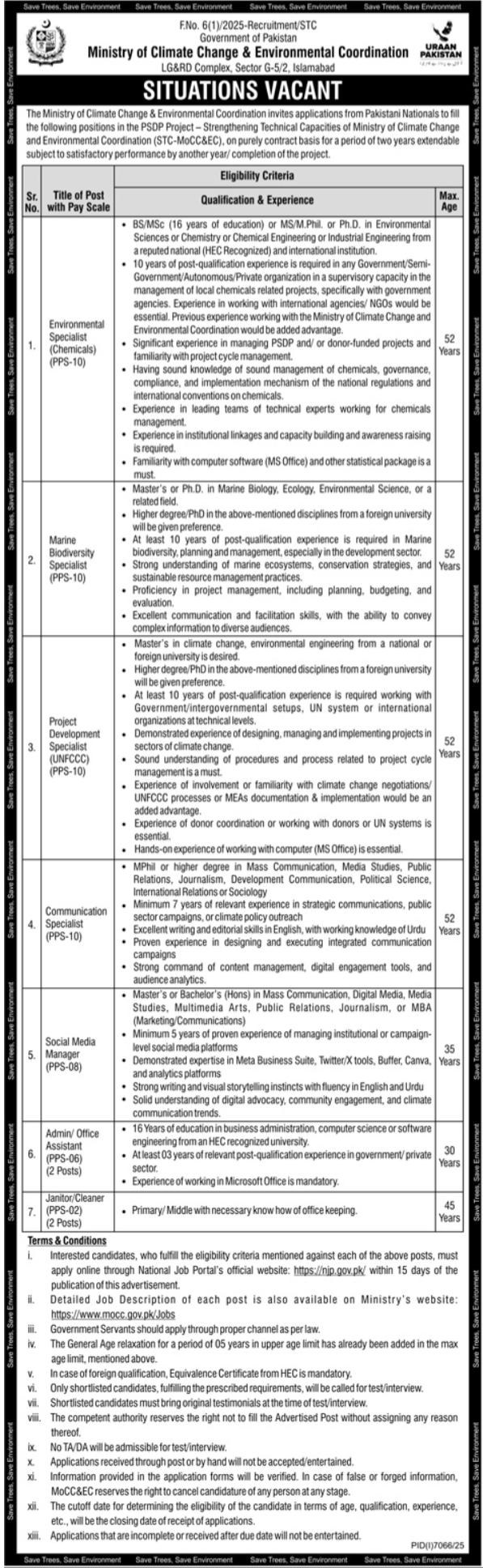 Ministry of Climate Change Jobs 2026 – Situations Vacant in Islamabad