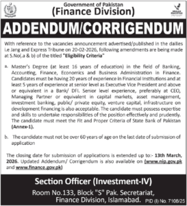 Finance Division Islamabad Jobs 2026 – Chief Executive Officer & Managing Director Vacancies