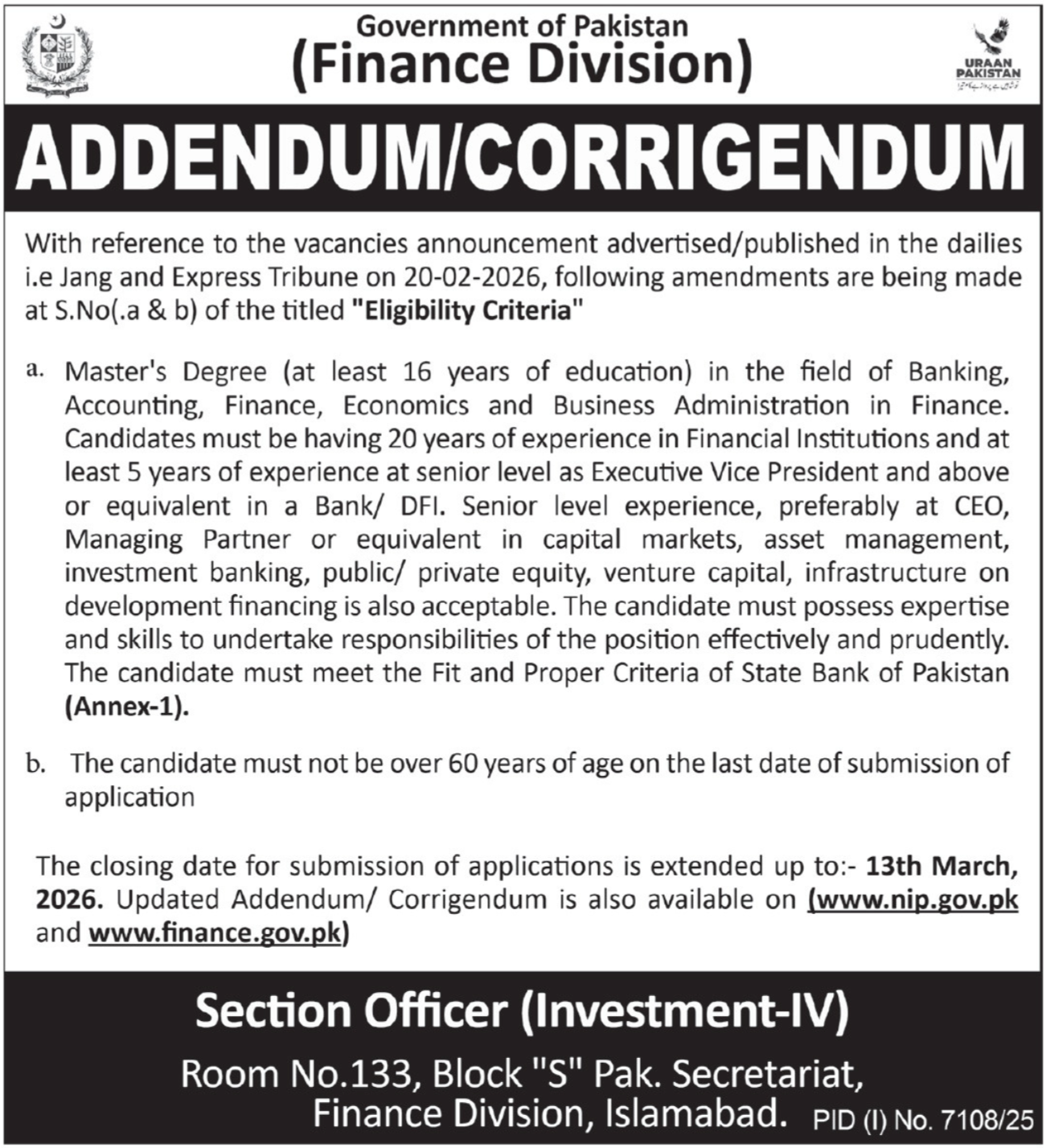Finance Division Islamabad Jobs 2026 – Chief Executive Officer & Managing Director Vacancies