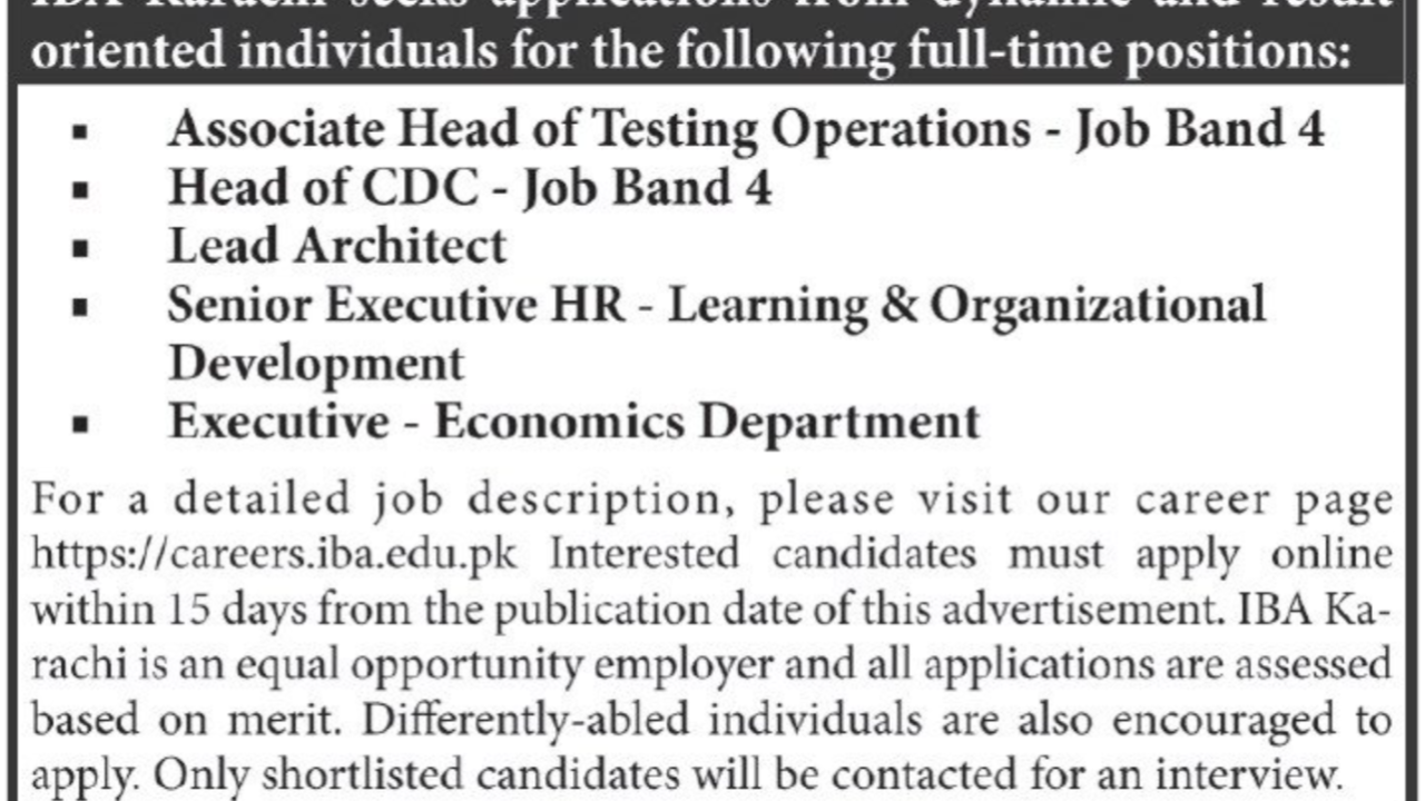 Institute of Business Administration (IBA) Karachi Jobs 2026 – Management & Executive Positions