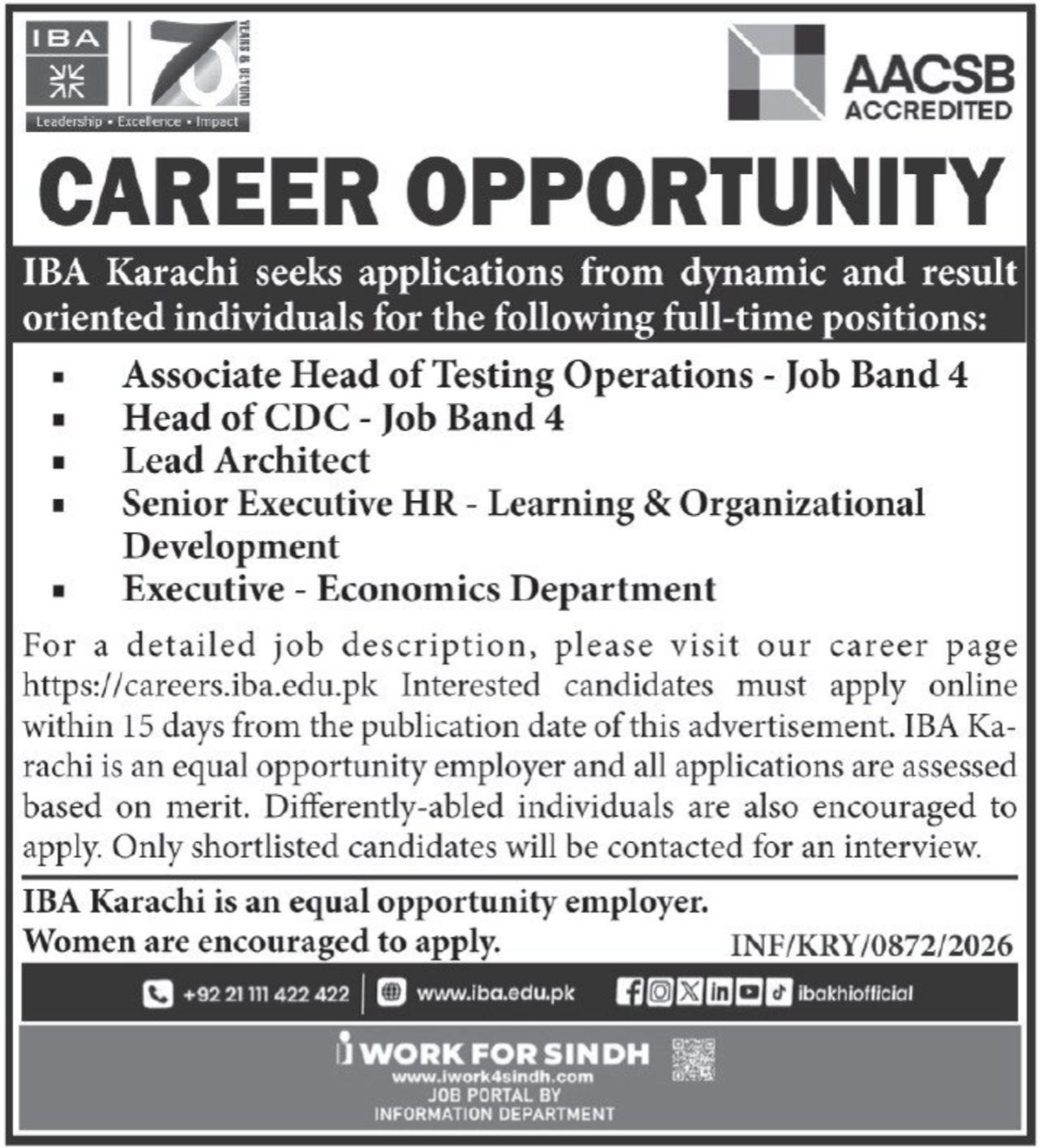 Institute of Business Administration (IBA) Karachi Jobs 2026 – Management & Executive Positions