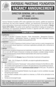 Overseas Pakistanis Foundation (OPF) Jobs 2026 – Director General (HR & Admin) | Islamabad