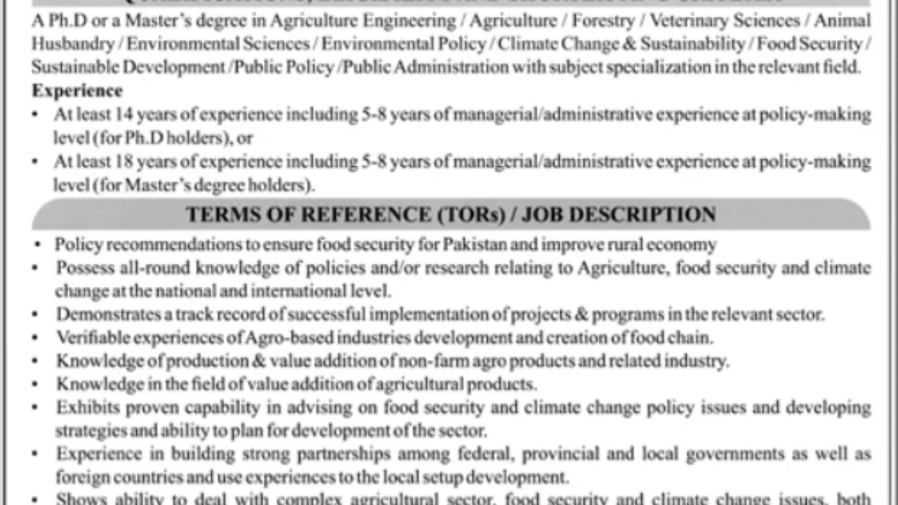 Planning Commission Islamabad Jobs 2026 – Member Positions in Food Security & Climate Change