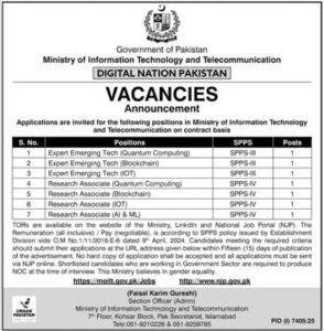 Ministry of IT & Telecommunication Jobs 2026 – Digital Nation Pakistan Vacancies in Islamabad