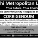 Karachi Metropolitan University Jobs 2026 – Faculty and Registrar Positions in Karachi