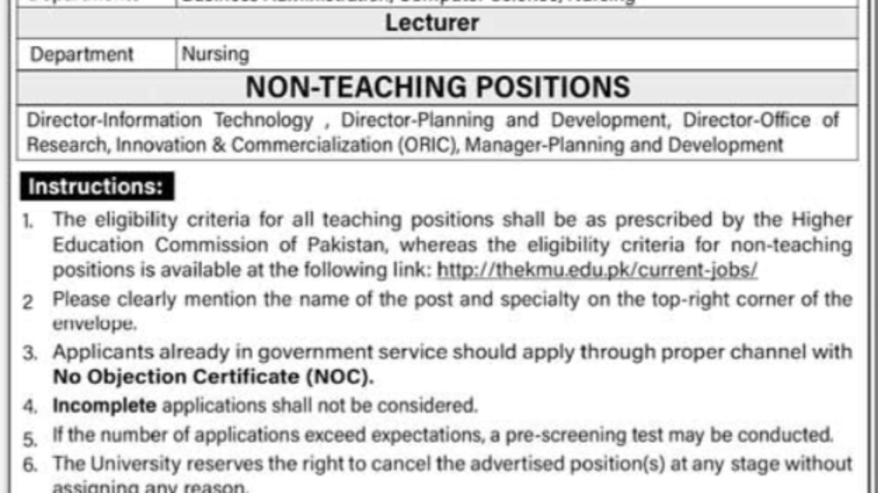 Karachi Metropolitan University KMU Jobs 2026 – Professor, Lecturer, Directors & Academic Staff Vacancies