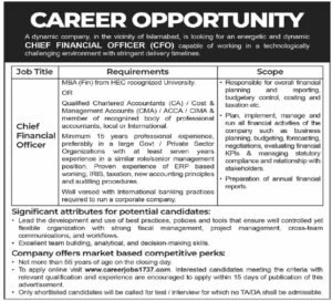 Chief Financial Officer (CFO) Job in Islamabad – Finance Career Opportunity 2026