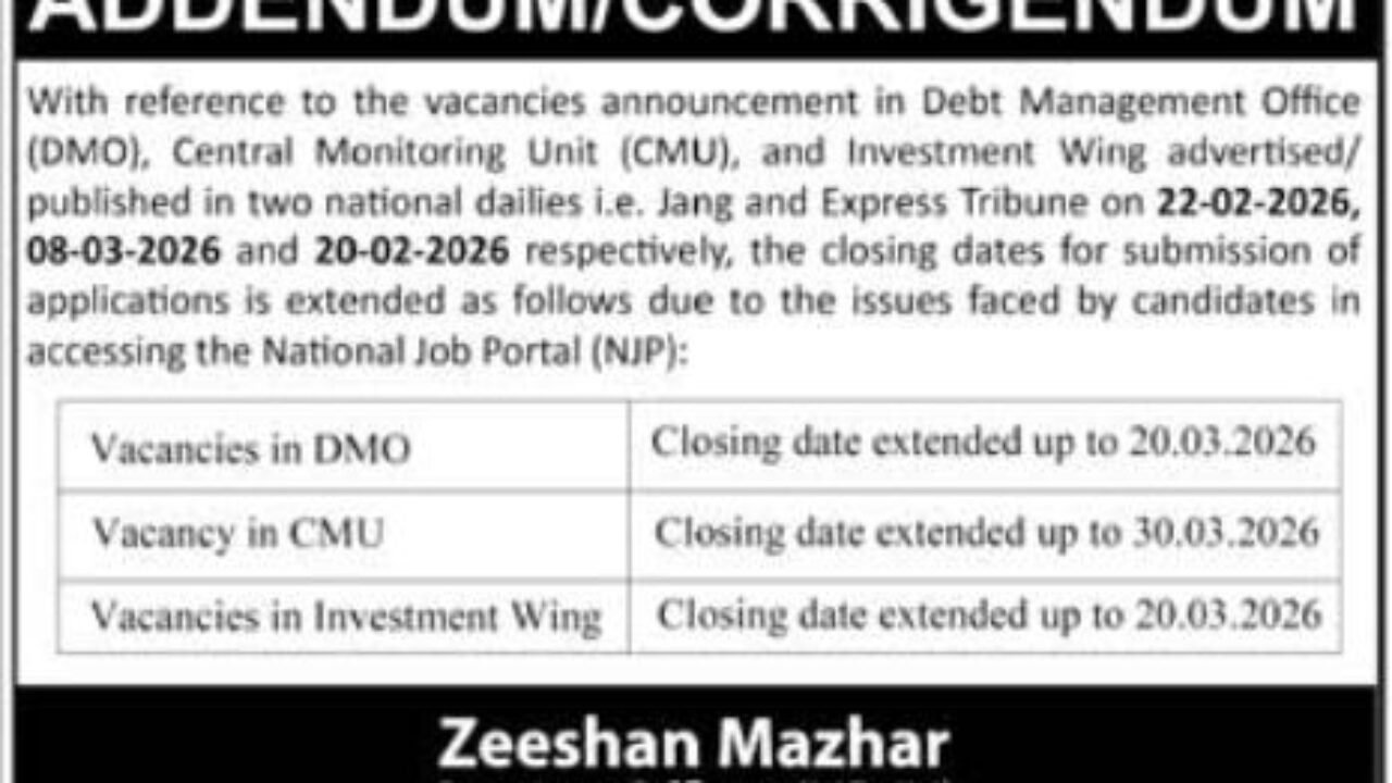 Finance Division Islamabad Jobs 2026 – Extended Application Deadline for Government Vacancies