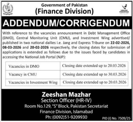 Finance Division Islamabad Jobs 2026 – Extended Application Deadline for Government Vacancies