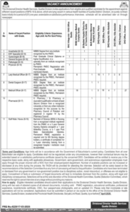 Health Department Quetta Jobs 2026 – Medical Staff Vacancies in Balochistan