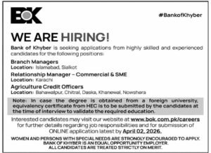 Bank of Khyber Jobs 2026 – Apply for Branch Managers, Relationship Managers & Credit Officers