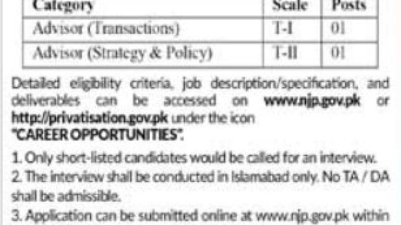Ministry of Privatisation Jobs 2026 in Islamabad – Apply for Advisor & Strategy Roles