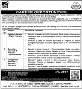Punjab Skill Development Fund (PSDF) Jobs 2026 in Lahore – Apply for Management & Digital Roles