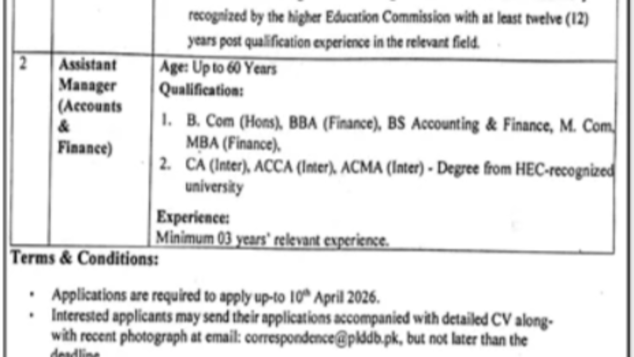 Punjab Livestock & Dairy Development Board (PLDDB) Jobs 2026 – Finance & Management Positions in Lahore