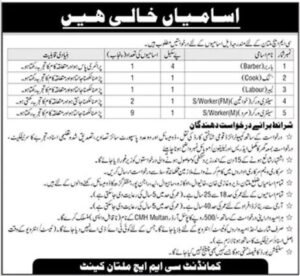 CMH Multan Jobs 2026 – Apply for Cook, Sanitary Worker, Labour & Barber Posts