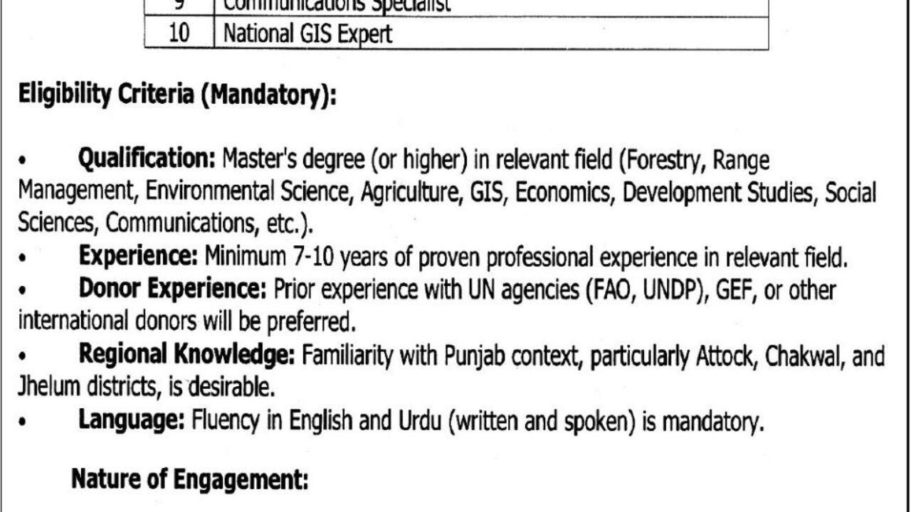Punjab Forest Department Jobs 2026 – Expression of Interest (EOI) for Consultants in Lahore