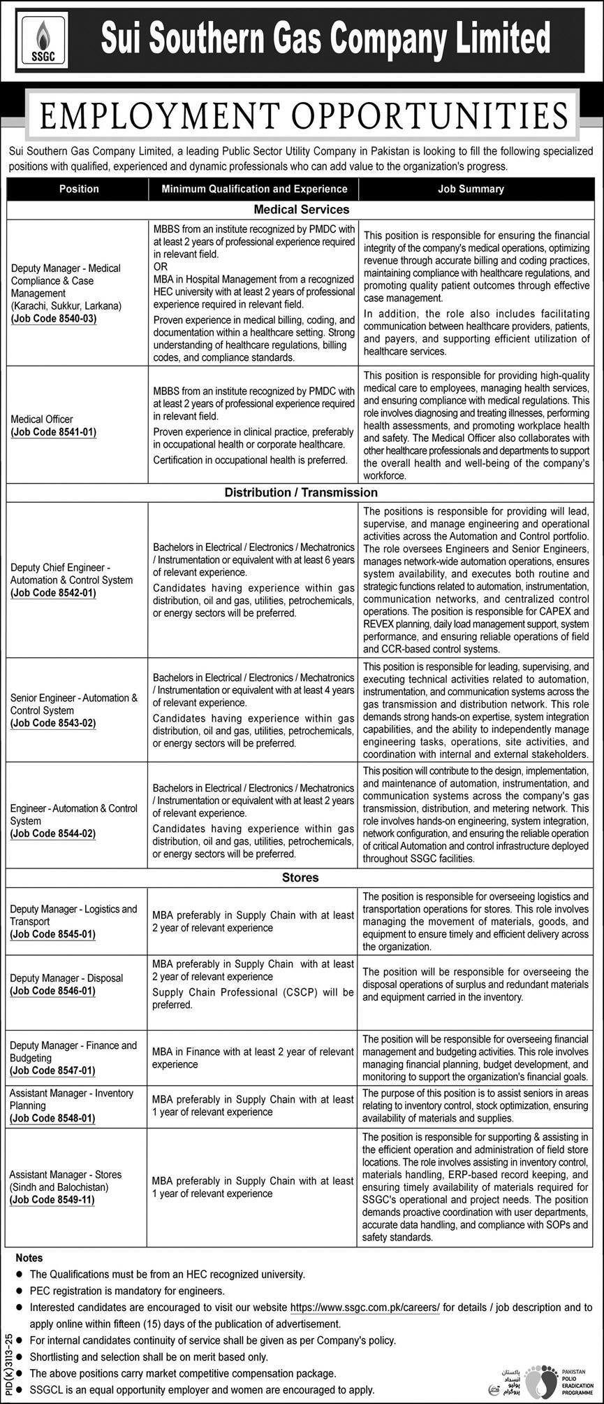 Sui Southern Gas Company Limited (SSGC) Jobs 2026 – Latest Management & Engineering Vacancies in Pakistan