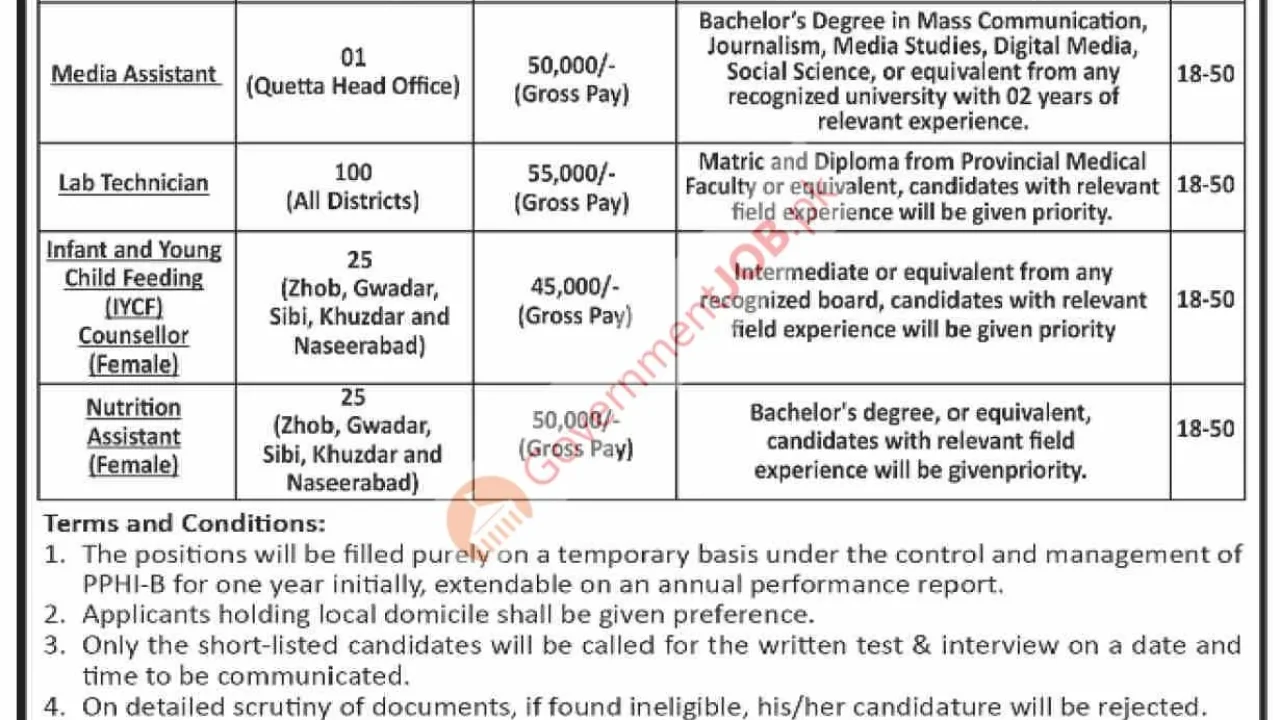 PPHI Balochistan Jobs 2026 – Temporary Healthcare Career Opportunities in Quetta and Multiple Districts