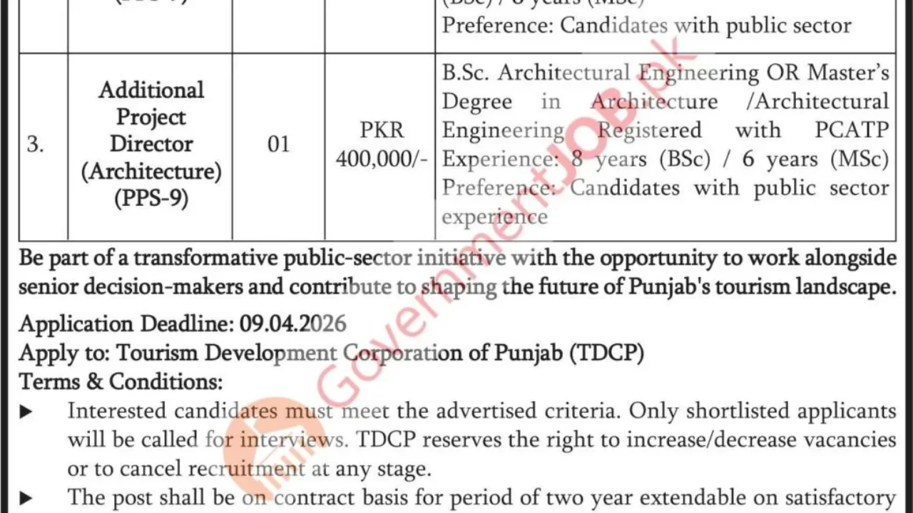 Tourism Development Corporation of Punjab (TDCP) Jobs 2026 – Project Director & Additional Project Director Opportunities