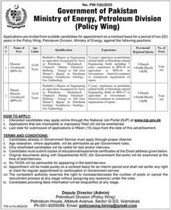 Ministry of Energy Jobs 2026 – Petroleum Division (Policy Wing), Islamabad