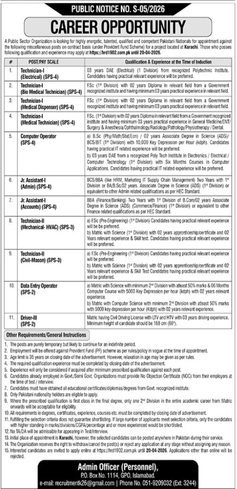 Public Sector Organization Jobs 2026 – Multiple Vacancies in Islamabad