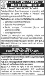 Pakistan Cricket Board PCB Jobs 2026 – Career Opportunities in Lahore