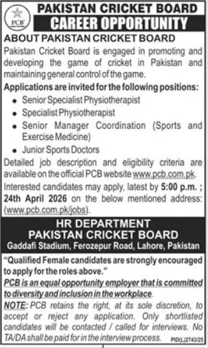Pakistan Cricket Board PCB Jobs 2026 – Career Opportunities in Lahore