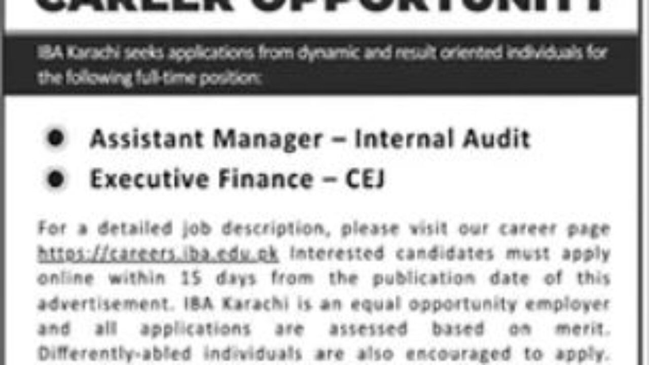 Institute of Business Administration (IBA) Karachi Jobs 2026 – Assistant Manager & Executive Finance Vacancies
