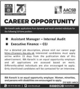 Institute of Business Administration (IBA) Karachi Jobs 2026 – Assistant Manager & Executive Finance Vacancies